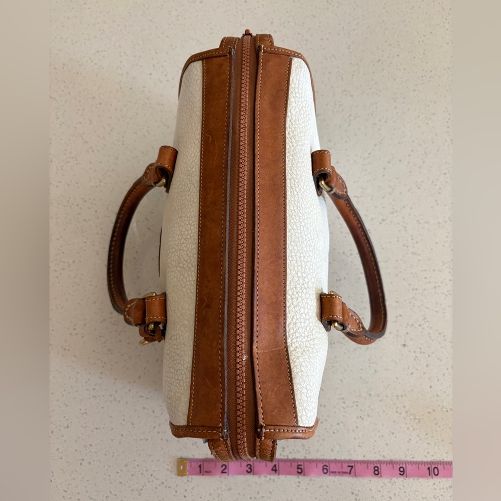 Dooney & Bourke Cream Pebbled Leather Satchel with Brown Trim - Picture 4 of 12
